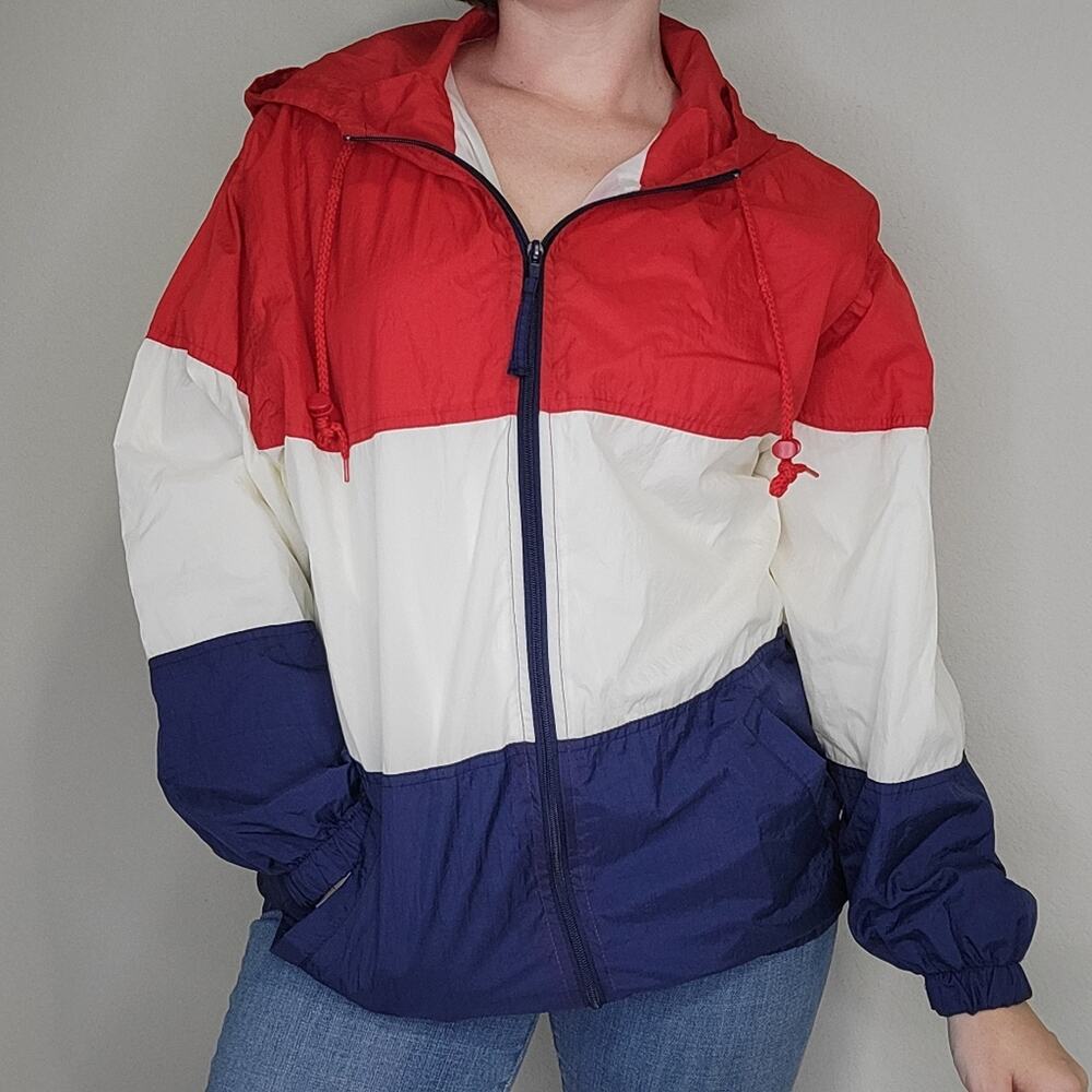 Vintage Jennifer Moore Activewear Red, White and Blue Windbreaker Size Small